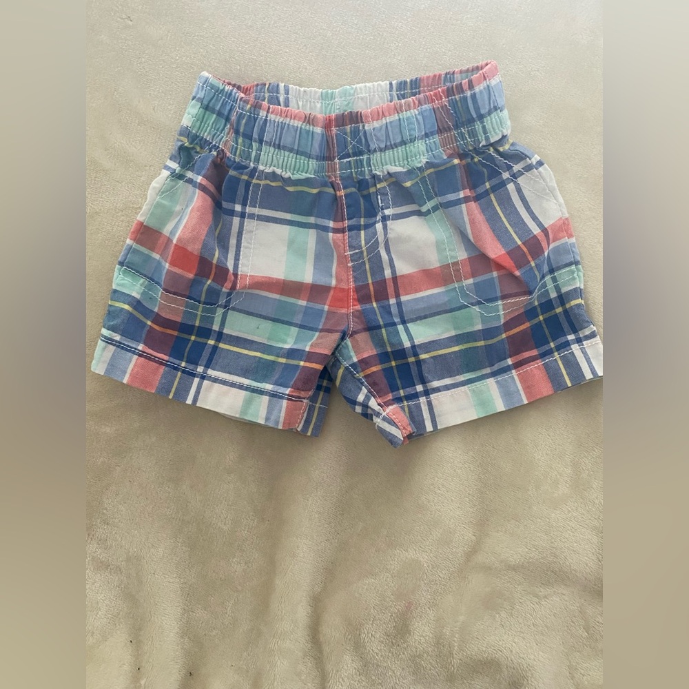 Carter's Madras Baby Boy Plaid Pull-On Shorts – 9mos– Blue/Red/Green EUC